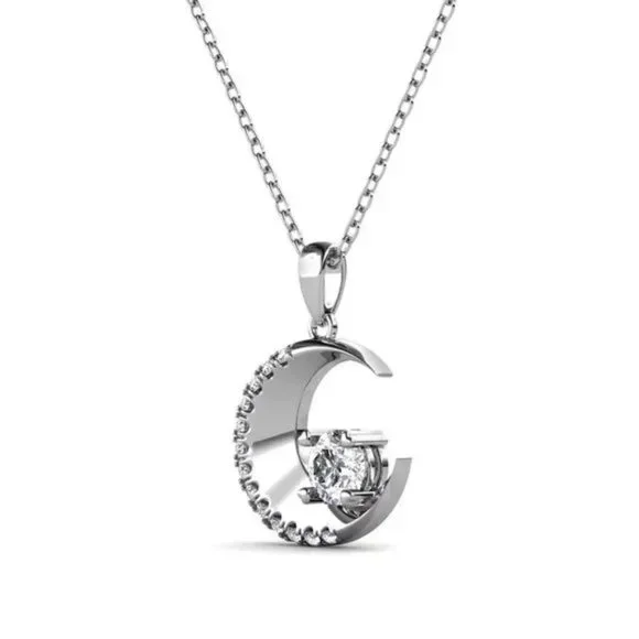 Certified 1/2 ct. t.w. Moissanite Diamond Crescent Moon Necklace NEW - Picture 3 of 7